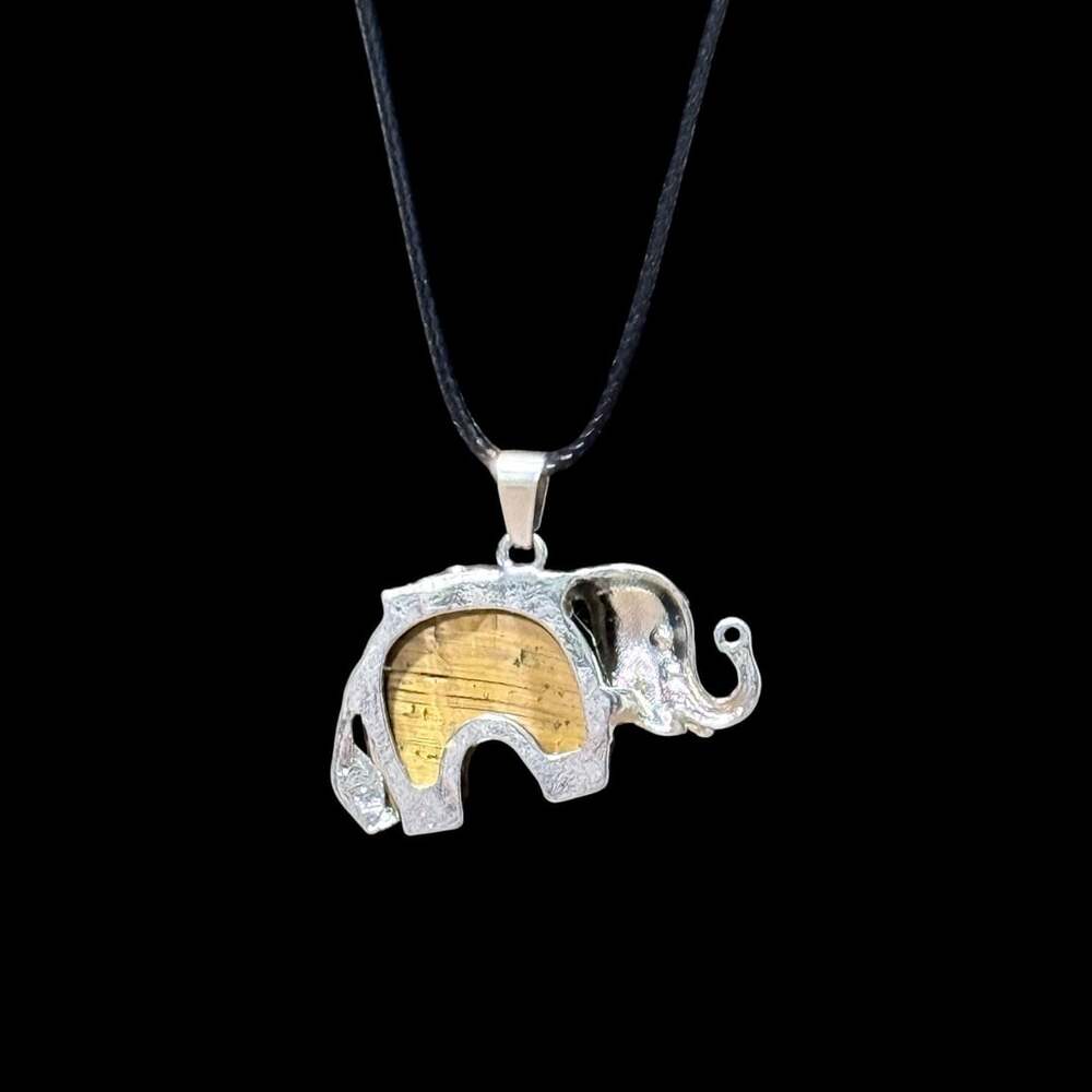 Tiger’s Eye Traveling Elephant Pendant Black Cord Necklace - Picture 2 of 4